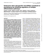 Embryonic stem cell-specific microRNAs contribute to pluripotency by inhibiting regulators of multiple differentiation pathways